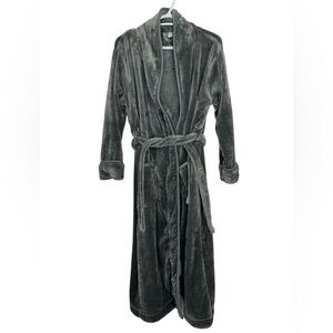 Grey Fleece Bathrobe Size M Shawl Collar Spa Soft Plush